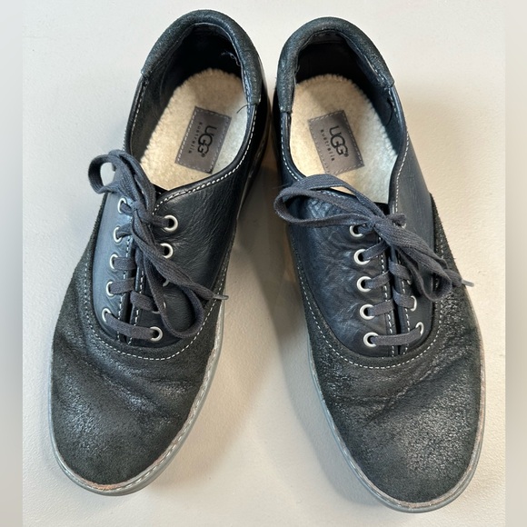 UGG Australia Black Leather & Suede Lace-Up Sneakers Wool Lined Men’s Size 11 main image 8
